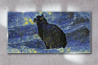 Cat in the night sky Glass Wall Art