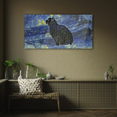 Cat in the night sky Glass Wall Art