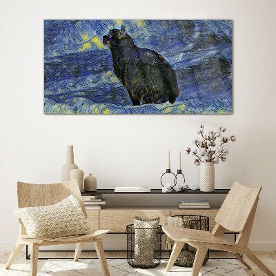Cat in the night sky Glass Wall Art