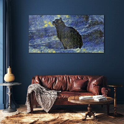 Cat in the night sky Glass Wall Art
