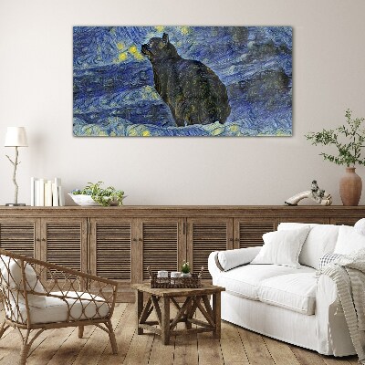 Cat in the night sky Glass Wall Art