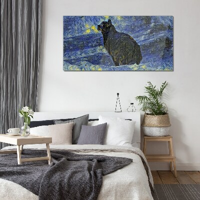 Cat in the night sky Glass Wall Art