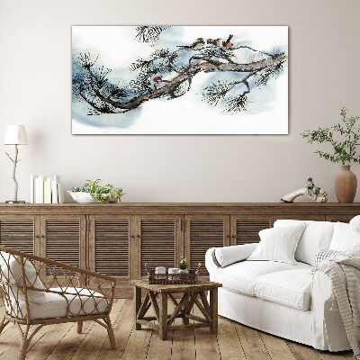 Peaceful branch with birds Glass Wall Art