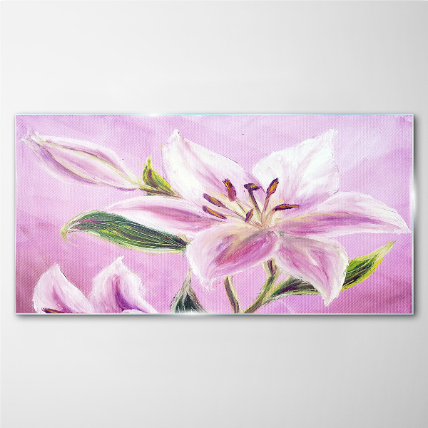 Pink lilies on a pastel background Glass Wall Art