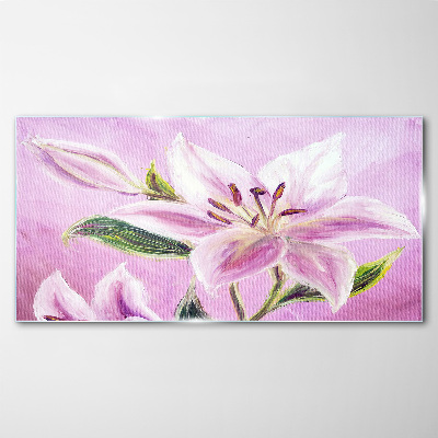 Pink lilies on a pastel background Glass Wall Art