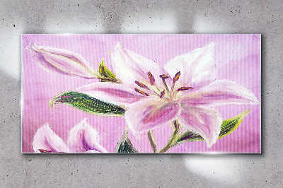 Pink lilies on a pastel background Glass Wall Art