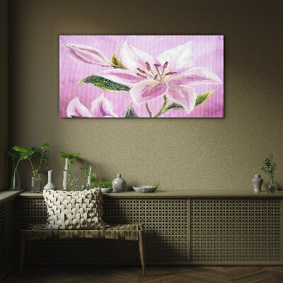 Pink lilies on a pastel background Glass Wall Art