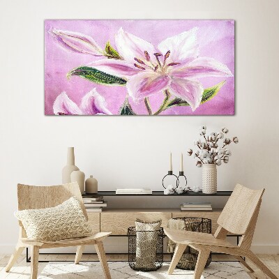 Pink lilies on a pastel background Glass Wall Art