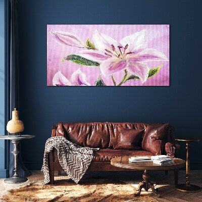 Pink lilies on a pastel background Glass Wall Art
