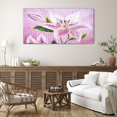Pink lilies on a pastel background Glass Wall Art