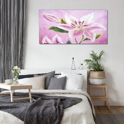 Pink lilies on a pastel background Glass Wall Art