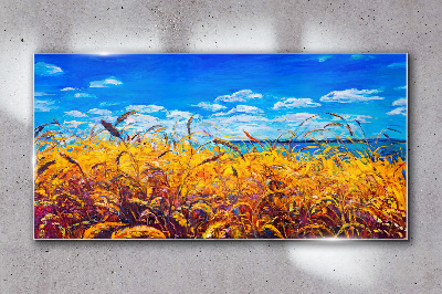 Wheat meadow sky Glass Wall Art
