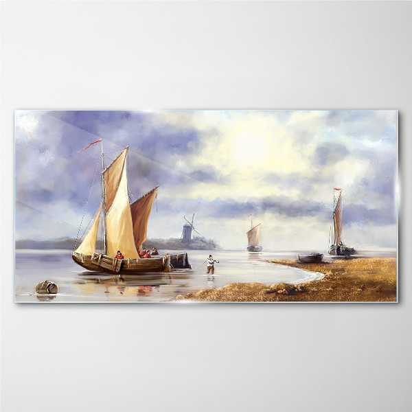 A quiet port with sailboats Glass Wall Art