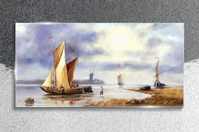 A quiet port with sailboats Glass Wall Art