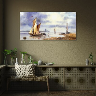 A quiet port with sailboats Glass Wall Art