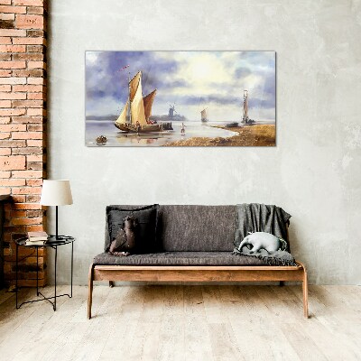 A quiet port with sailboats Glass Wall Art