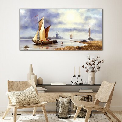 A quiet port with sailboats Glass Wall Art