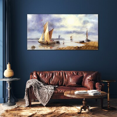 A quiet port with sailboats Glass Wall Art