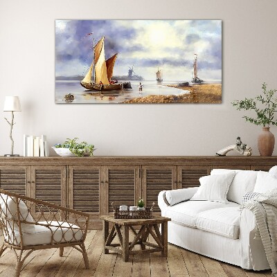 A quiet port with sailboats Glass Wall Art