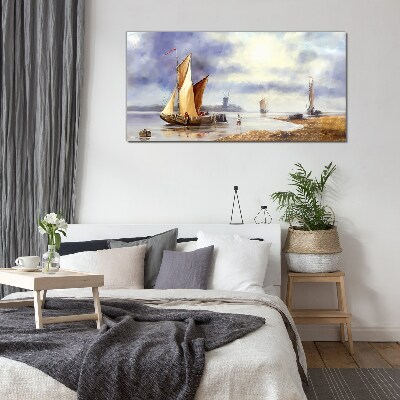 A quiet port with sailboats Glass Wall Art