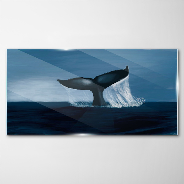 A whale wave in the ocean depths Glass Wall Art