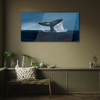 A whale wave in the ocean depths Glass Wall Art