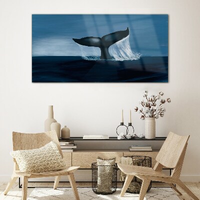 A whale wave in the ocean depths Glass Wall Art
