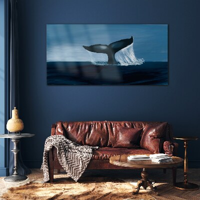 A whale wave in the ocean depths Glass Wall Art