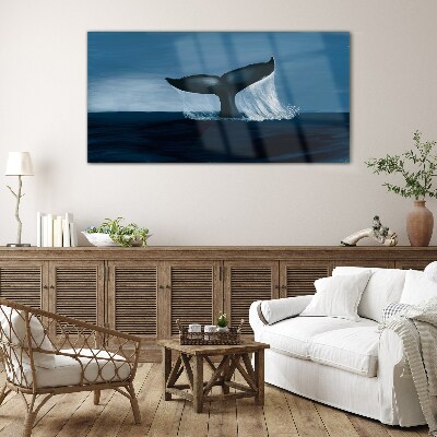 A whale wave in the ocean depths Glass Wall Art