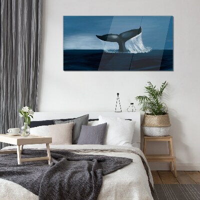 A whale wave in the ocean depths Glass Wall Art