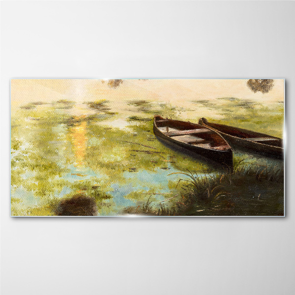 A quiet morning by the lake Glass Wall Art