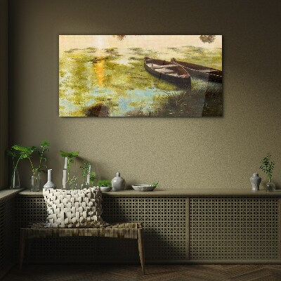 A quiet morning by the lake Glass Wall Art