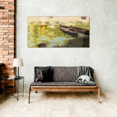 A quiet morning by the lake Glass Wall Art