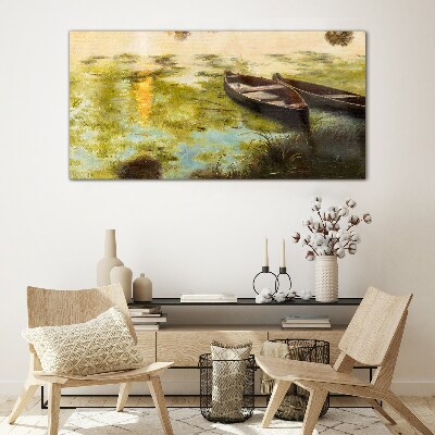 A quiet morning by the lake Glass Wall Art