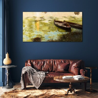 A quiet morning by the lake Glass Wall Art