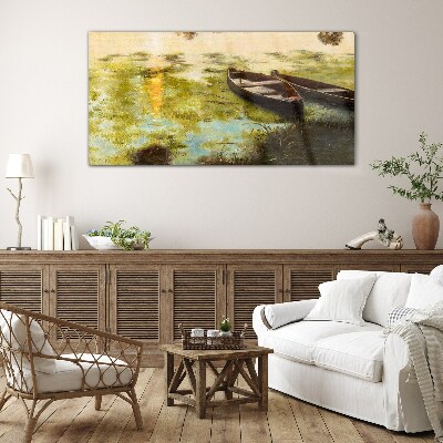 A quiet morning by the lake Glass Wall Art