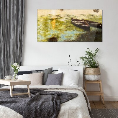 A quiet morning by the lake Glass Wall Art