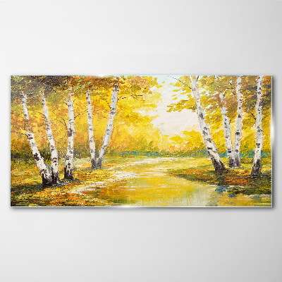 Painting forest tree Glass Wall Art
