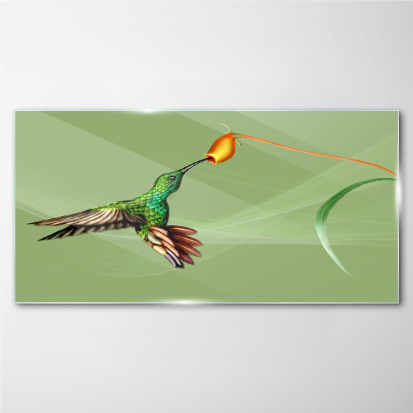 Hummingbird at a flower Glass Wall Art