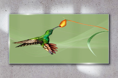 Hummingbird at a flower Glass Wall Art