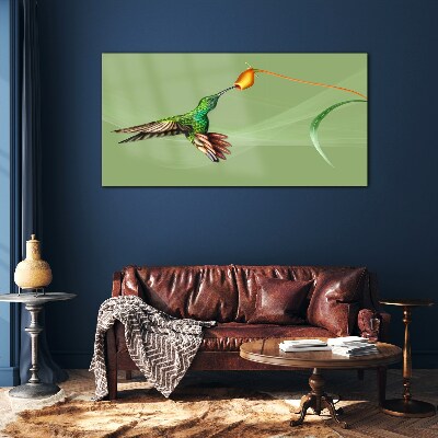 Hummingbird at a flower Glass Wall Art