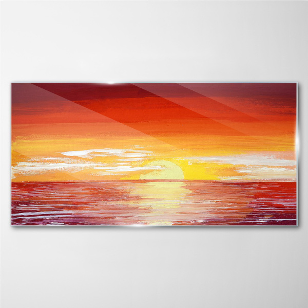 Sunset over the sea Glass Wall Art