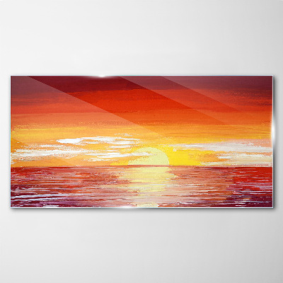 Sunset over the sea Glass Wall Art