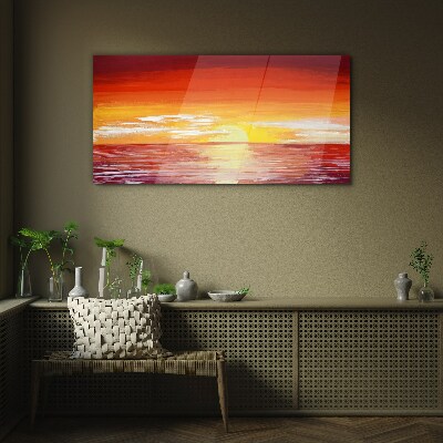 Sunset over the sea Glass Wall Art