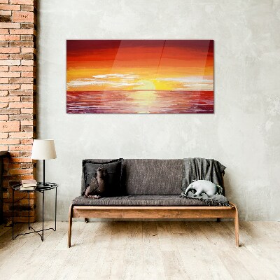 Sunset over the sea Glass Wall Art