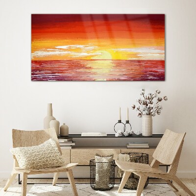 Sunset over the sea Glass Wall Art