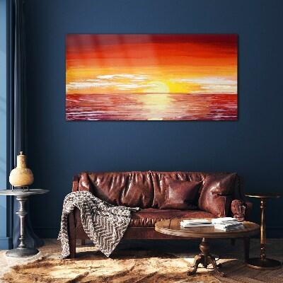 Sunset over the sea Glass Wall Art