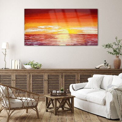 Sunset over the sea Glass Wall Art