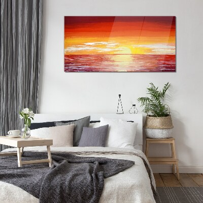 Sunset over the sea Glass Wall Art