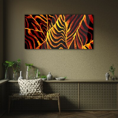 Golden leaves on fire Glass Wall Art